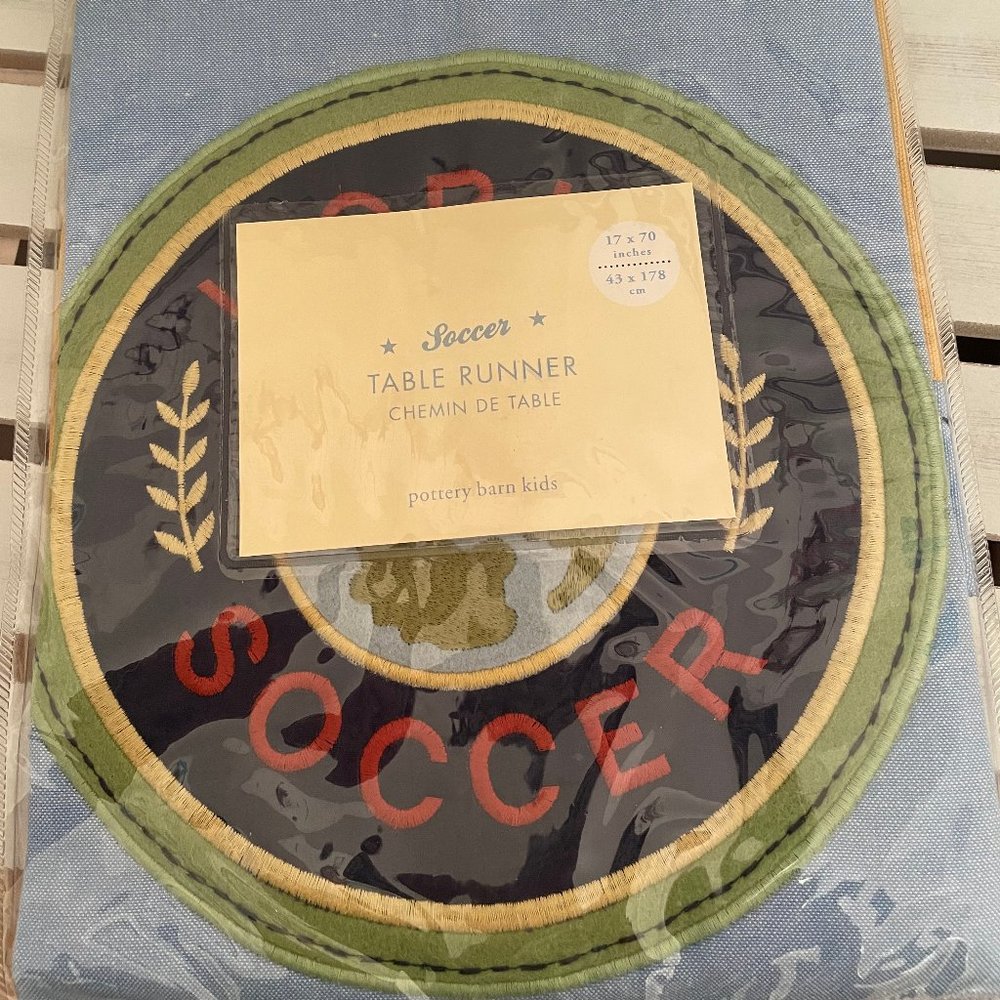 Pottery Barn Kids World Soccer Cotton Table Runner 17" x 70" NEW in PACKAGE
